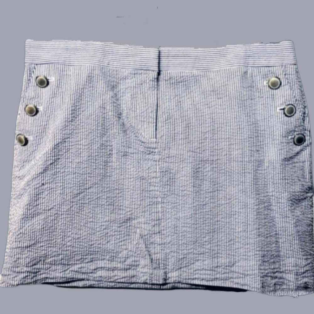 J. Crew Seersucker Blue Pinstripe Button Pocket Mini Skirt sz 10